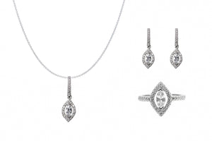 Sterling Silver Marquise Halo CZ Jewellery Set