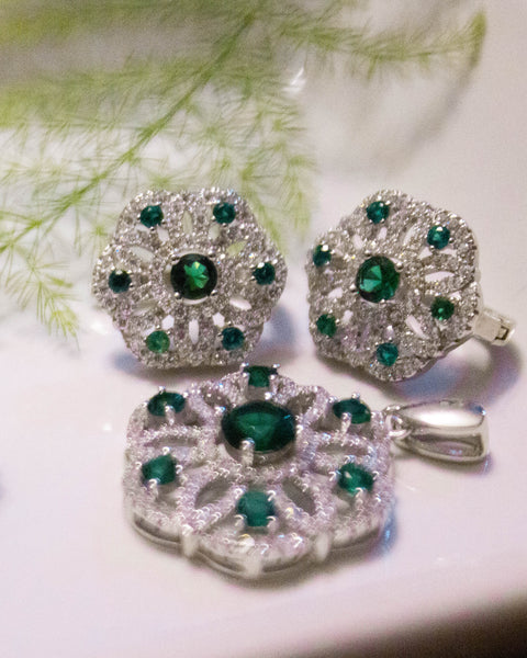 Sterling Silver CZ Emerald Set